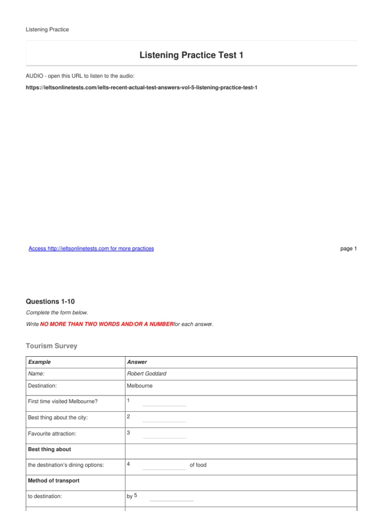 Notes on island hotel ielts listening answers image