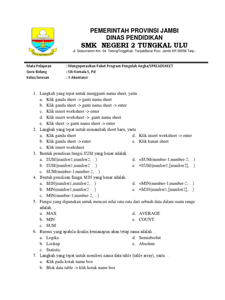 Soal Soal Spreadsheet