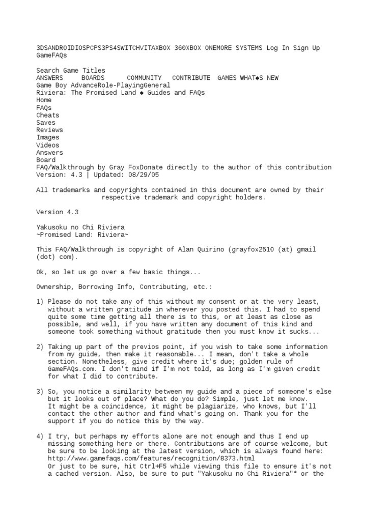 Riviera The Promised Land Faq Menu Computing Leisure