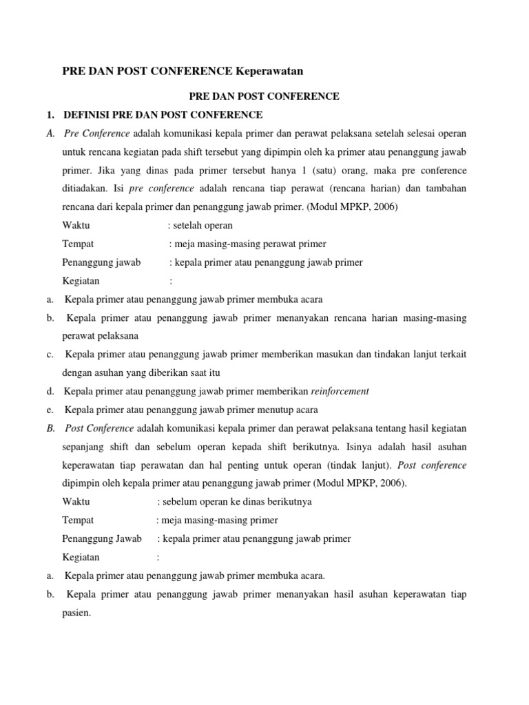 Pre dan Post Conference Keperawatan | PDF