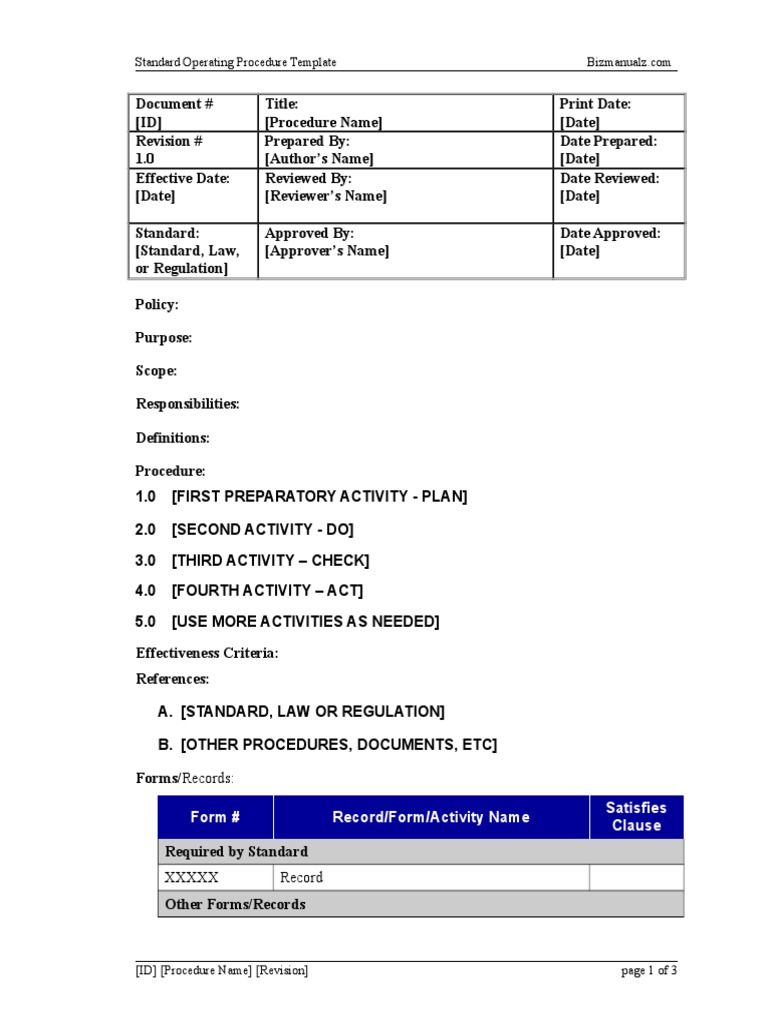 SOP Template for Procedure Development | PDF | Business