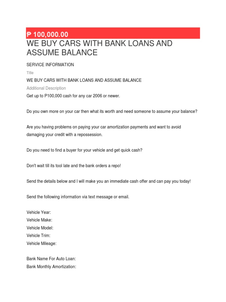 Car Loan Balance Assumption Service | PDF