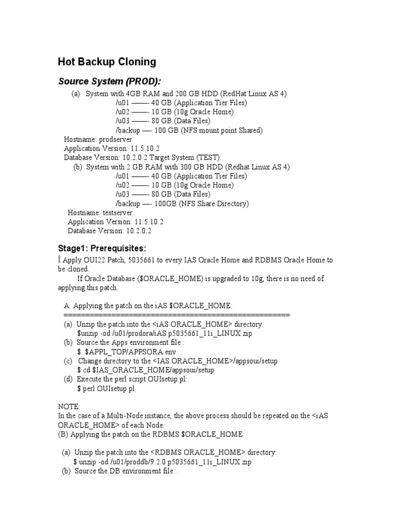 Hot Backup Cloning Procedure | PDF | Backup | Oracle Database