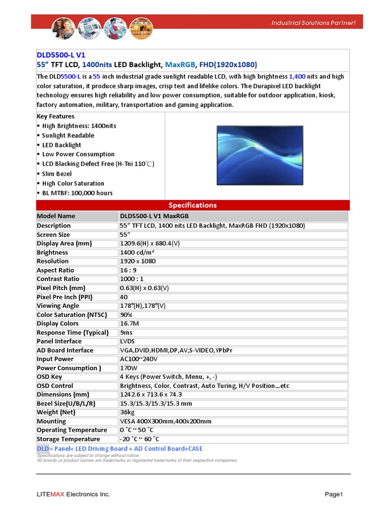 DLD 5500 LNW PDF Thin Film Transistor Liquid Crystal Display