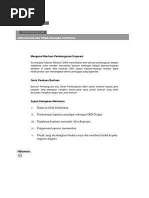 Geran Bantuan Pembangunan Koperasi Pdf