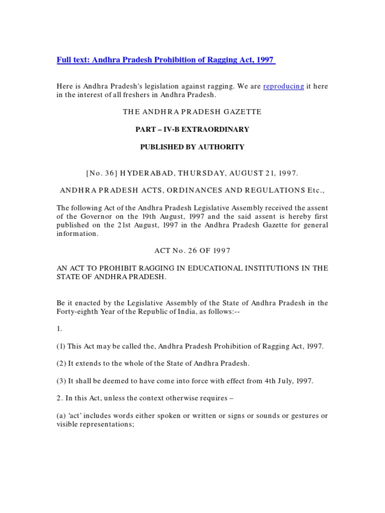 Anti Ragging Act AP | PDF | Crime & Violence | Crime Thriller