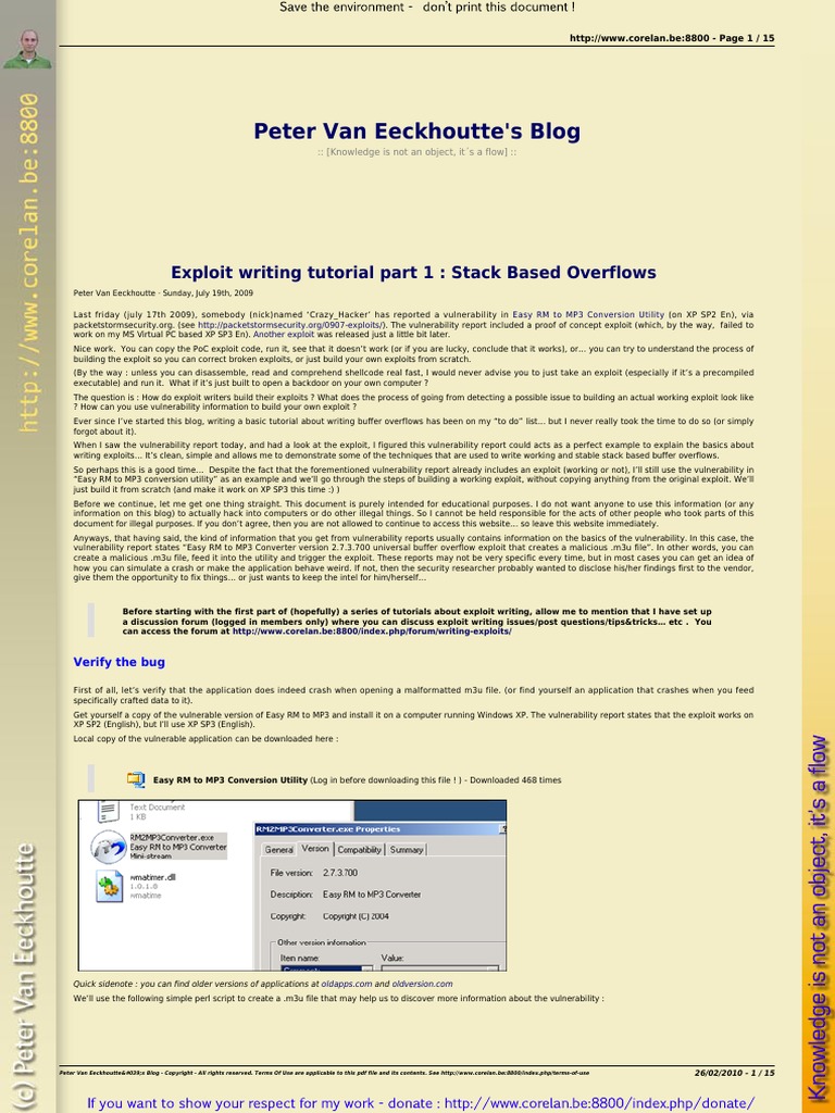Exploit Writing Tutorial Part 1 - Stack Based Overflows PDF | PDF ...