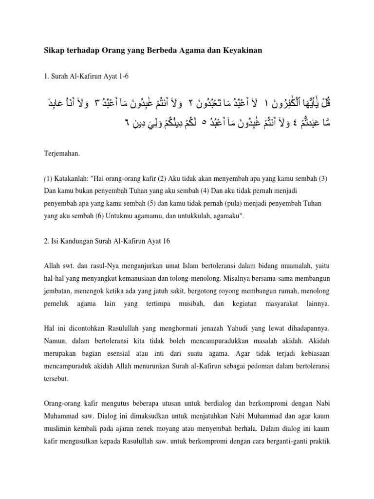 Surat Al Kafirun Ayat 1 6 Beserta Arti - Gbodhi