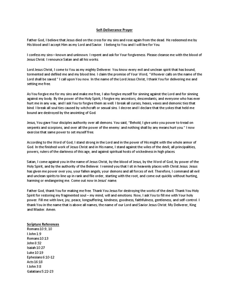 SelfDeliverance Prayer PDF PDF John The Baptist Christianity