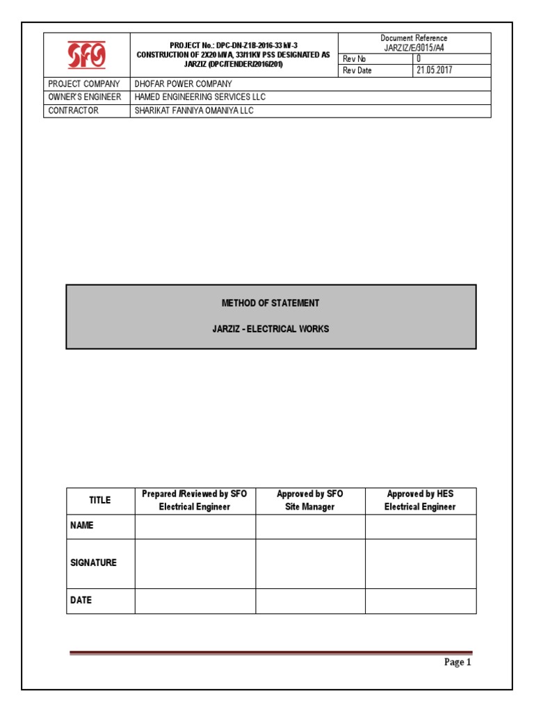Method Statement GSS | PDF | Electric Power | Electricity