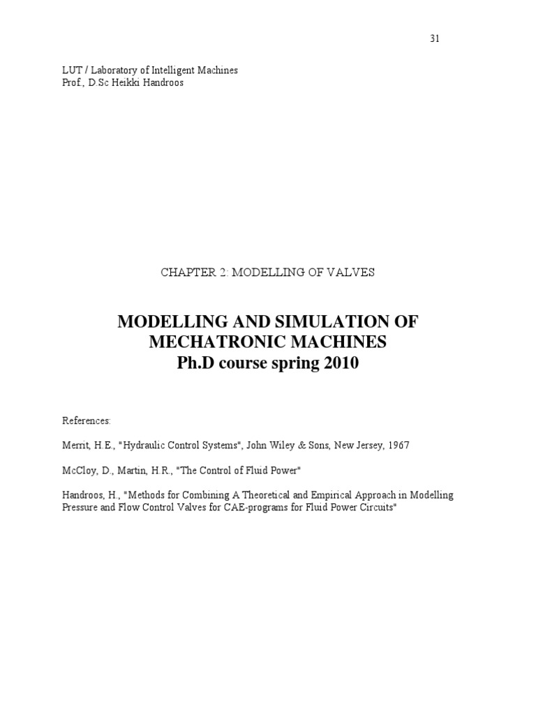 Modelling and Simulation of Mechatronic Machines PH.D Course Spring ...