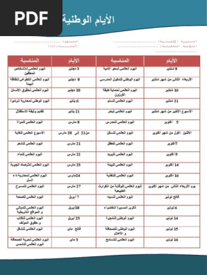 الأيام الوطنية و الدولية