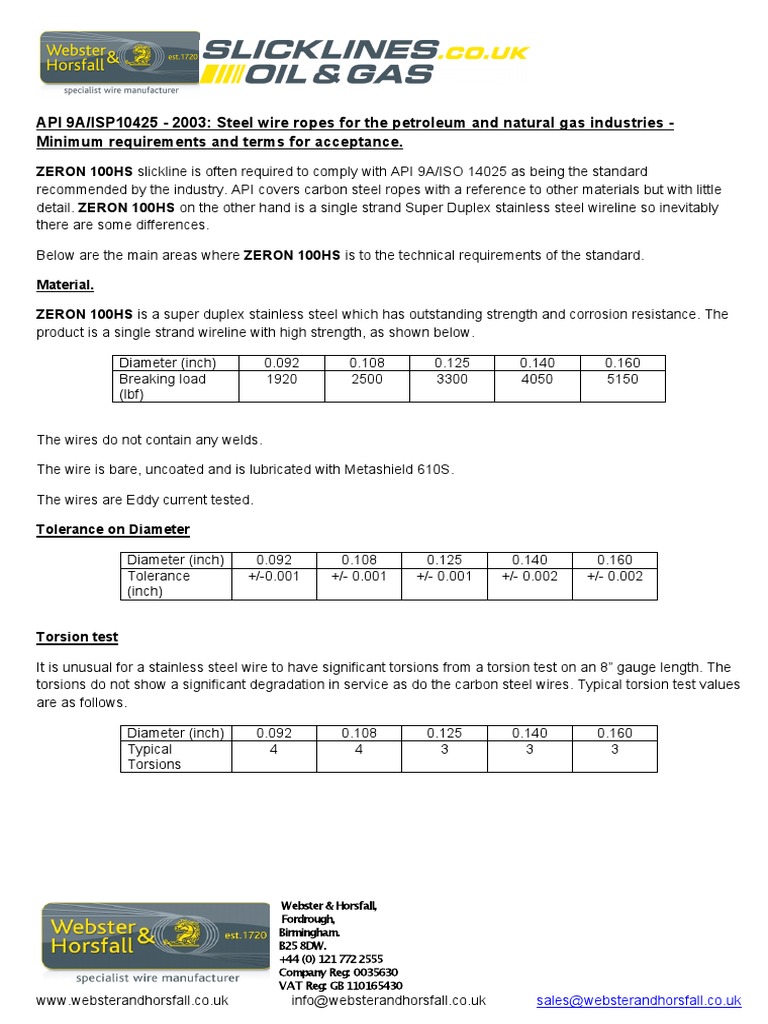 ZERON 100HS Compliance with API 9A Standards | PDF | Computers ...