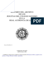 Resumen Del Archivo de Los Jesuitas Del Colegio Maximo en La Real Audiencia de Quito