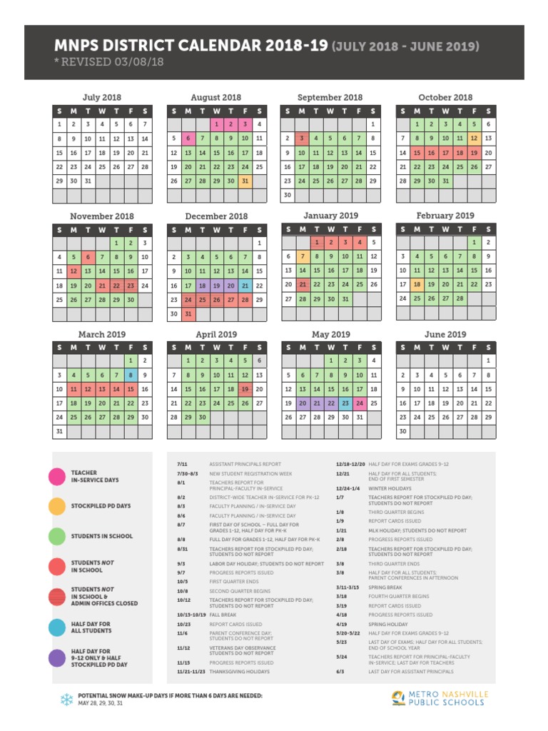 MNPS District Calendar 2018-19 | PDF | Academic Term | Festival