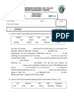 Universidad Nacional Del Callao Centro de Idiomas "Ciunac" Practice 3 Basic 5 Open Mind UNIT 1-2