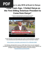 Obama States He Comes From Kenya.  In Jul 2018 While in Kenya States