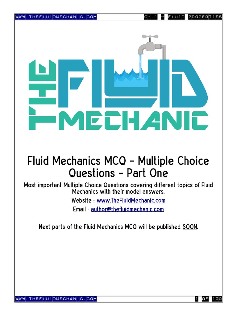 Fluid Mechanics MCQs and Answers | PDF | Viscosity | Shear Stress
