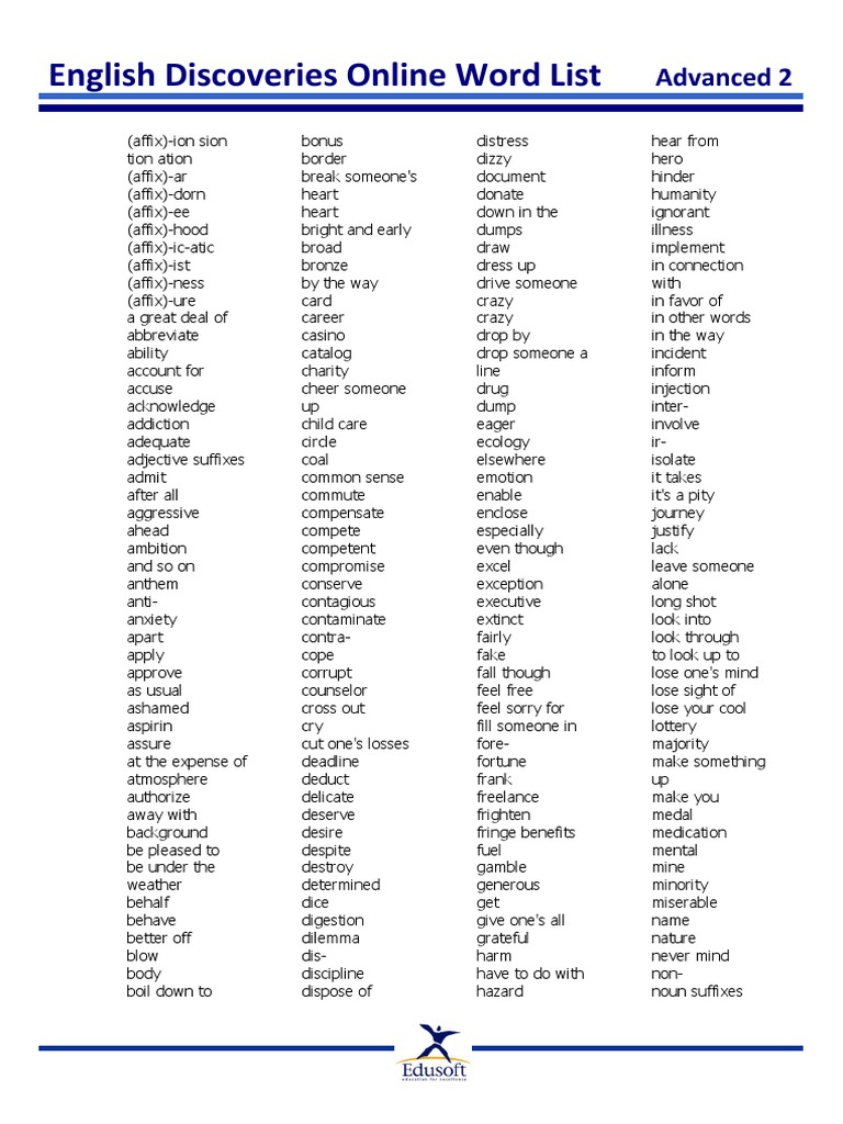 Edo Advanced 2 Word List