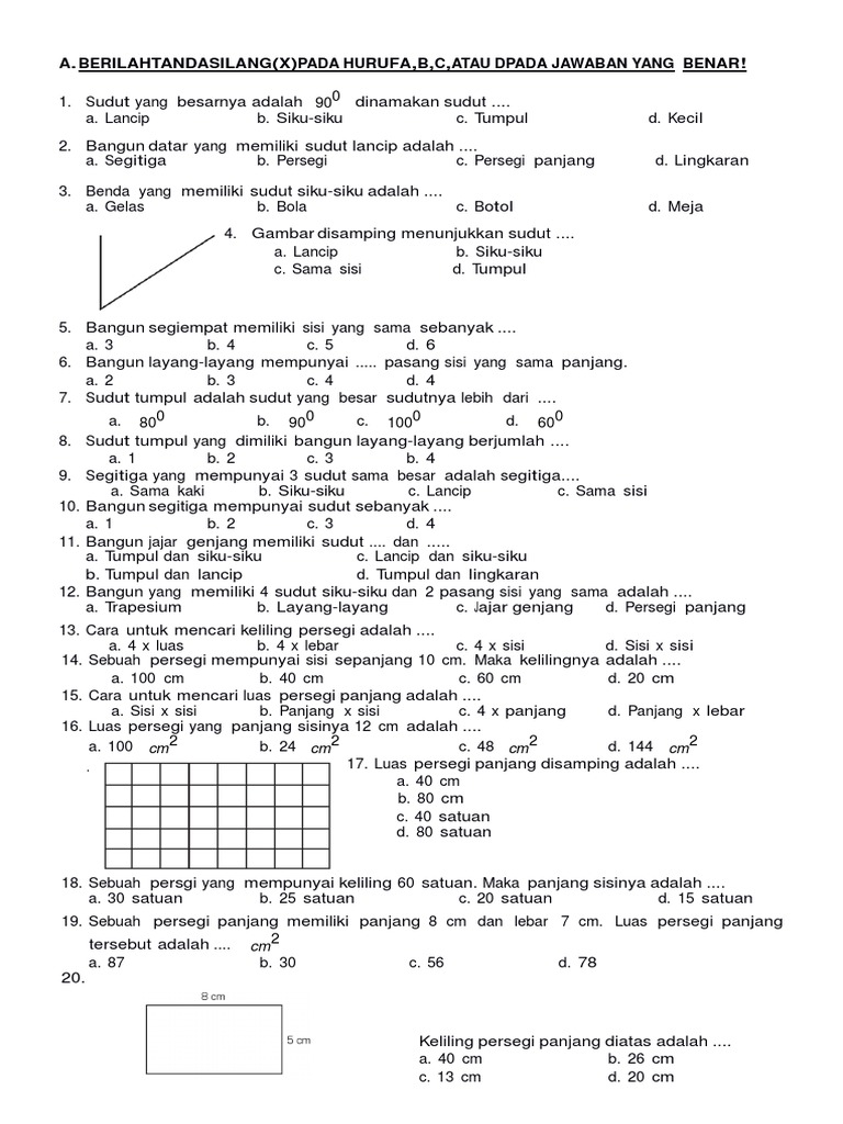 Soal Uas Matematika Kelas 3 Sd Semseter 2 Dan Kunci Jawaban