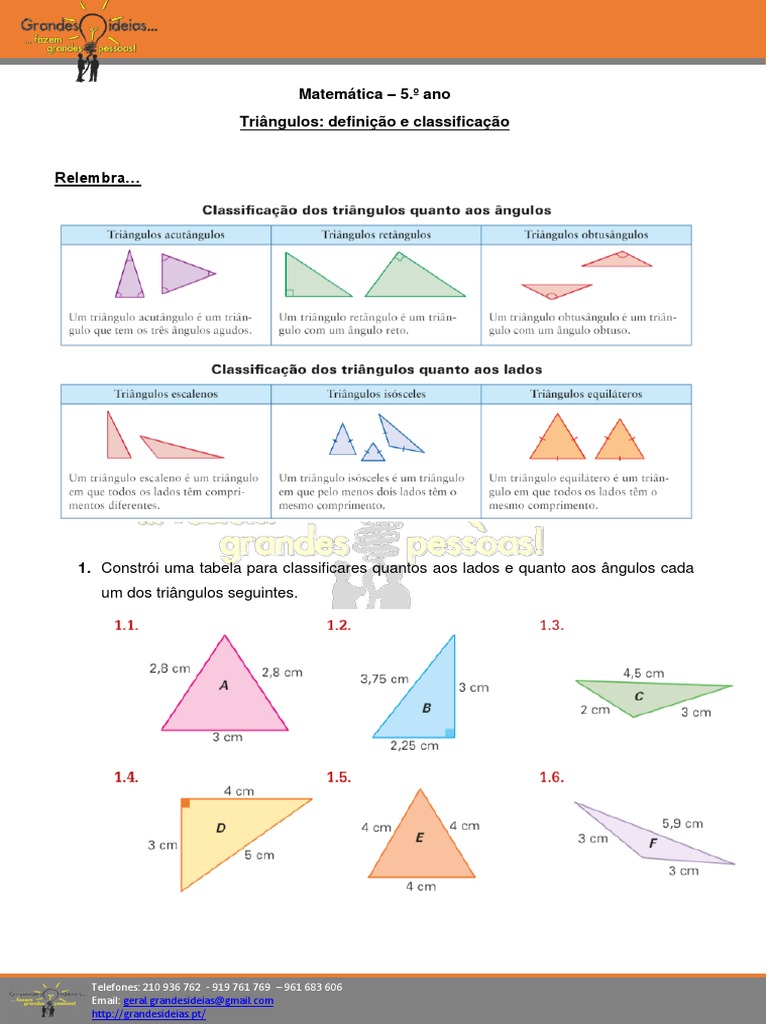 MAT5 T4 01 Triangulos. Definicao e Classificacao - Revisões PDF | PDF |  Triângulo | Geometria Clássica, image size:768x1024