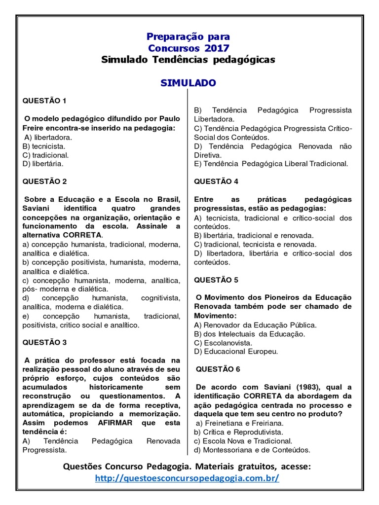 08.simulado Tendencias Pedagogicas | PDF | Pedagogia | Aprendizado