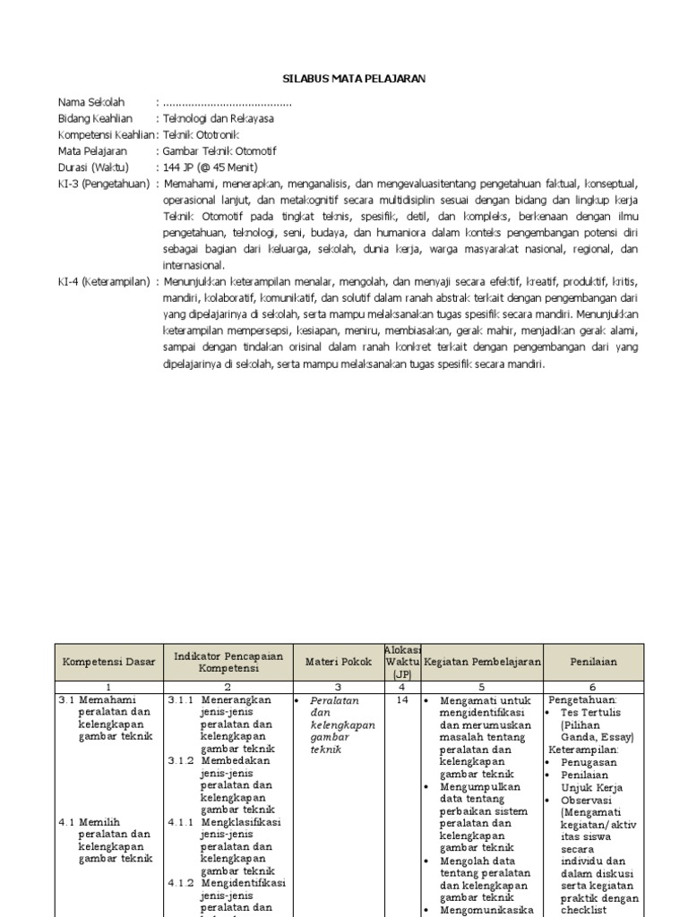 Silabus C2 1 Mapel Gambar Teknik Silabus C2 1 Mapel Gambar Teknik