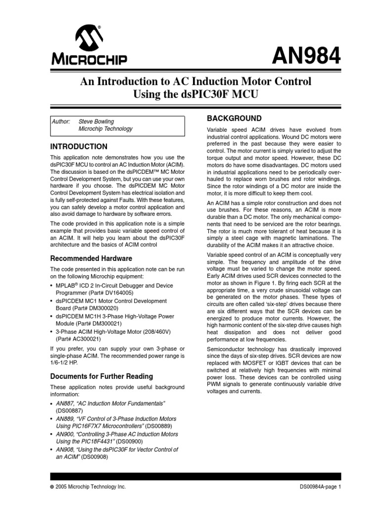 An Introduction To AC Induction Motor Control Using dsPIC30F PDF PDF Power Inverter