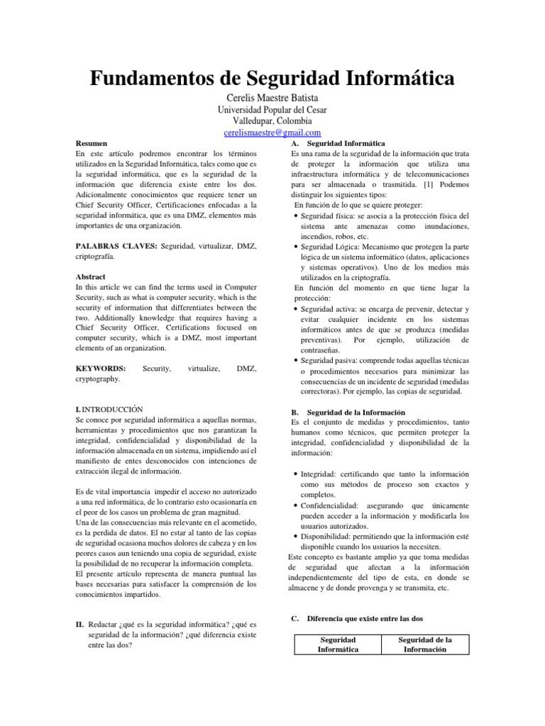 Actividad 1 Fundamentos De Seguridad Informatica Pdf La Seguridad