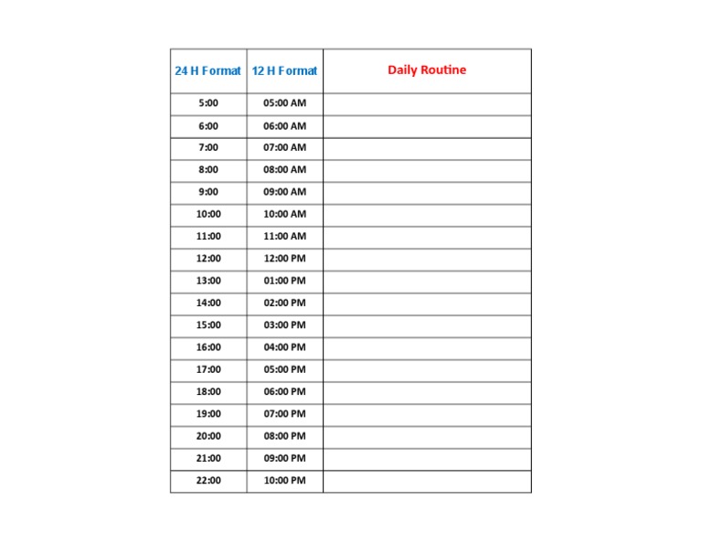 24-Hour Daily Routine Schedule | PDF