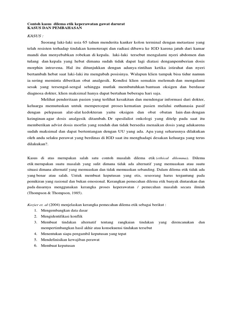 Contoh Kasus Dilema Etik Keperawatan Gawat Darurat