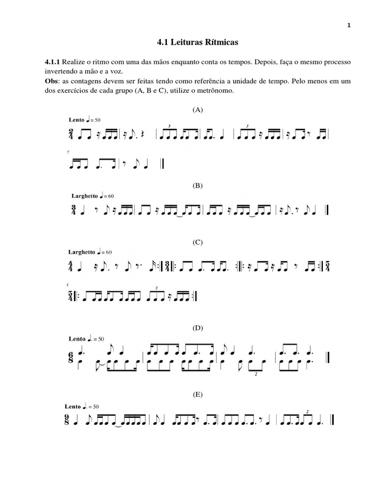 Exercícios de Ritmo e Solfejo Musical | PDF | Acorde (música ...