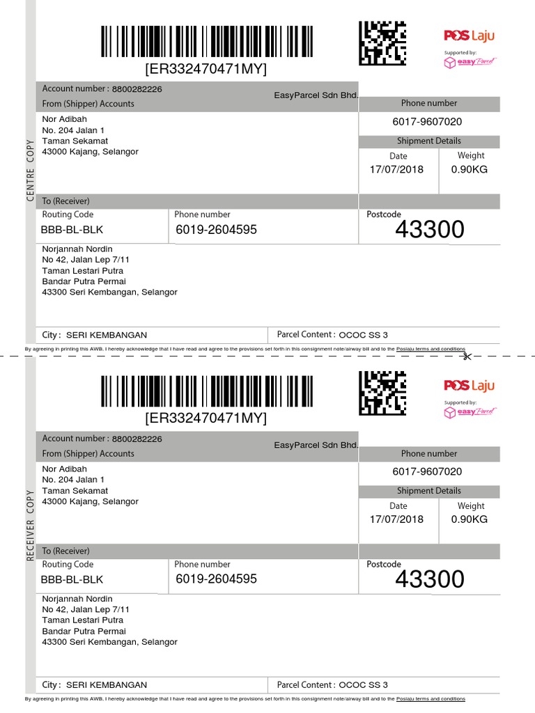 Contoh Consignment Form Easy Parcel PDF