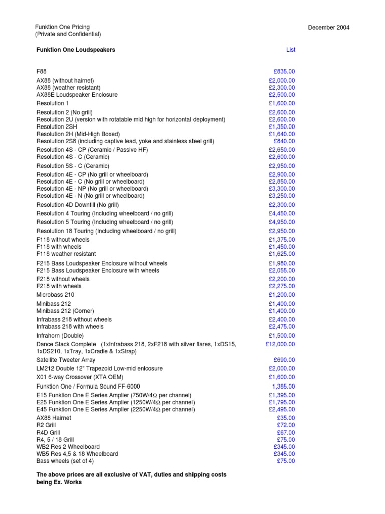Funktion One Price List 2004 | PDF | Audio Engineering | Sound ...