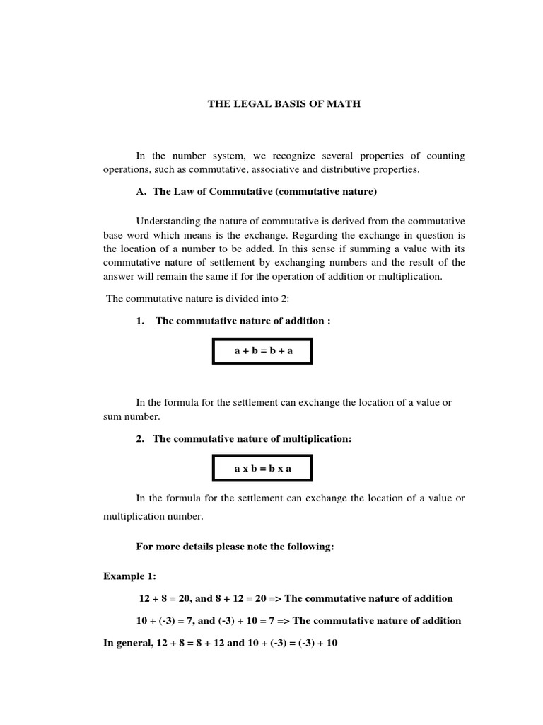 Legal Foundations of Mathematical Properties | PDF | Multiplication ...
