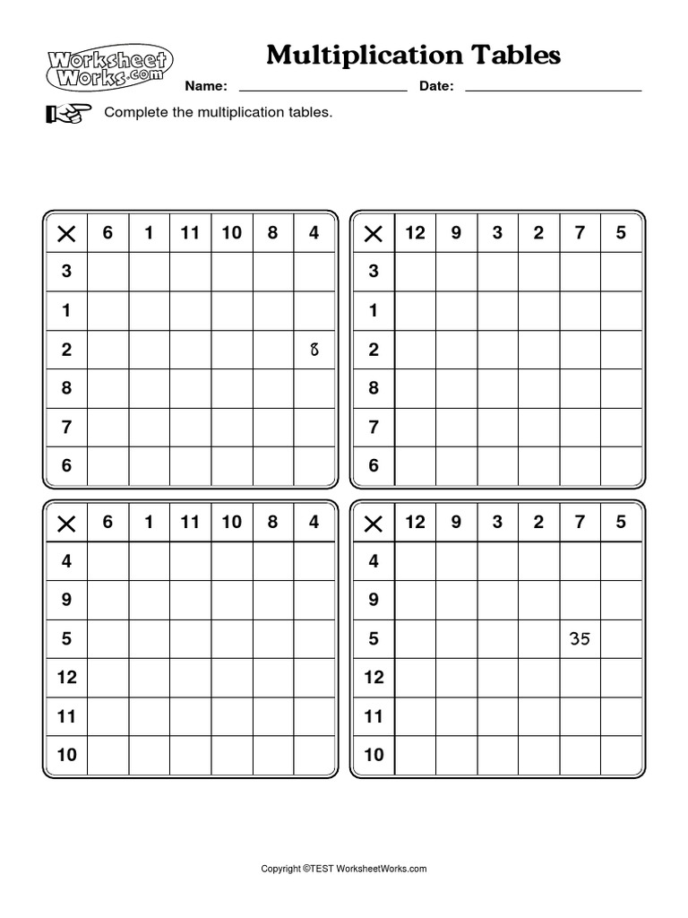 Complete The Multiplication Tables | PDF | Multiplication | Teaching ...