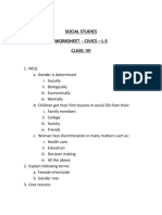 Social Studies Worksheet - Civics - L-5 Class: Vii