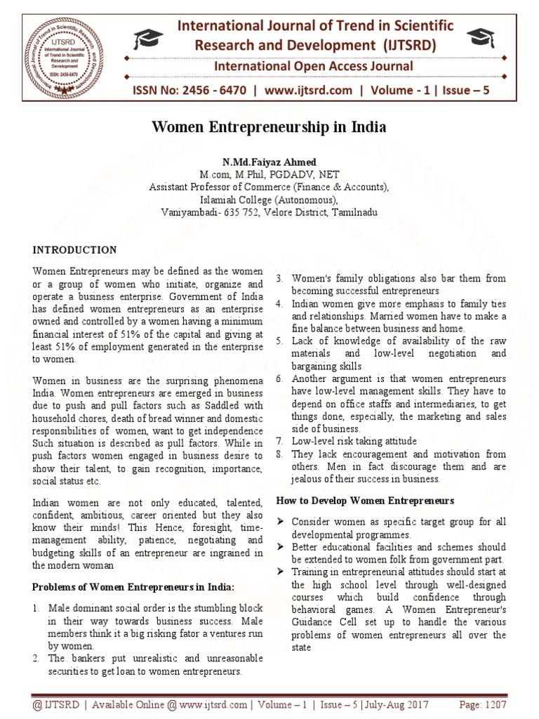 Women Entrepreneurship in India: Challenges and Opportunities | PDF ...