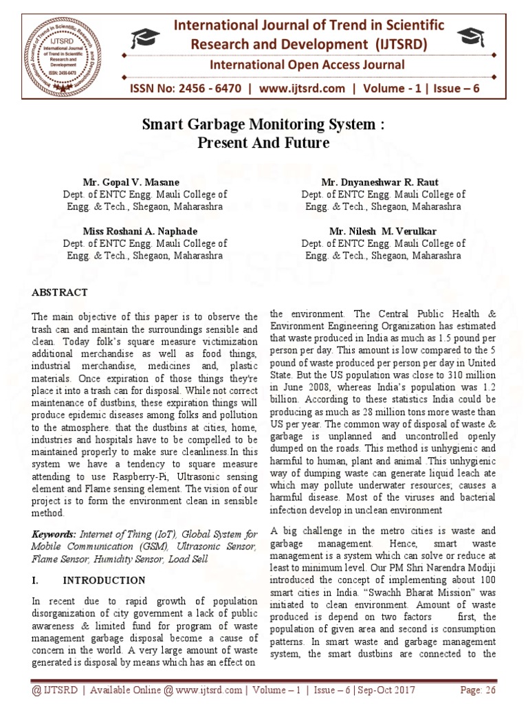 Smart Garbage Monitoring System Overview | PDF | Internet Of Things ...