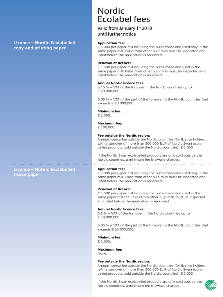 Nordic Ecolabel Licensing Fees Overview | PDF | Paper | Paperboard