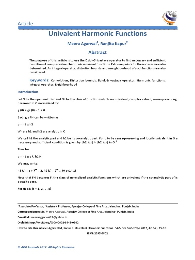 Univalent Harmonic Functions | PDF | Function (Mathematics) | Functions ...