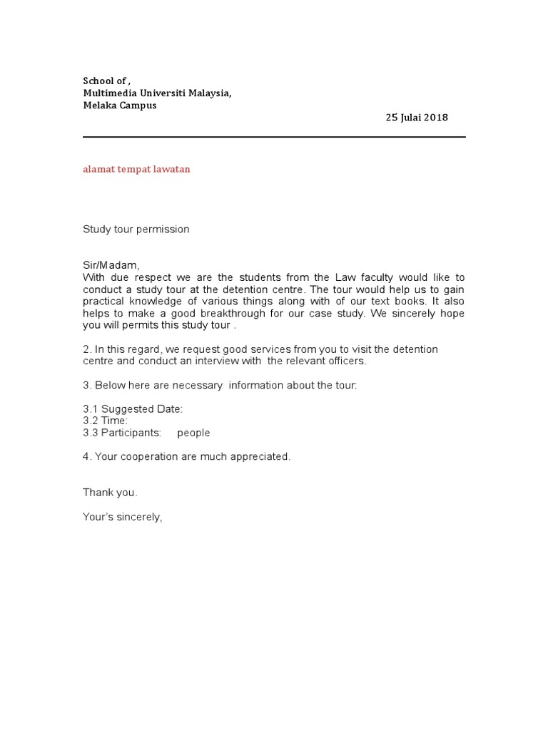 Study Tour Request to Detention Centre | PDF