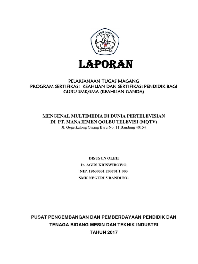 Cover Dan Pengesahan Laporan Prakerin Mqtv Agus Kris