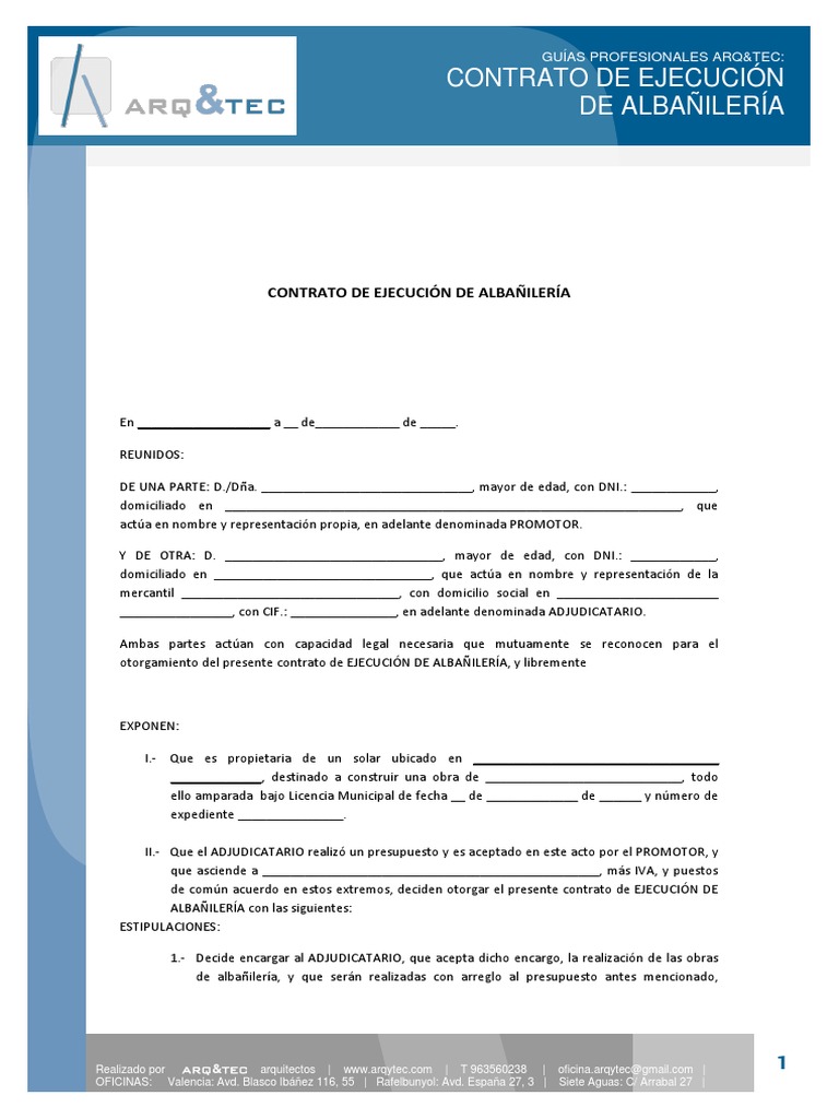 Contrato Ejecucion Albanileria | PDF | Presupuesto | Seguro