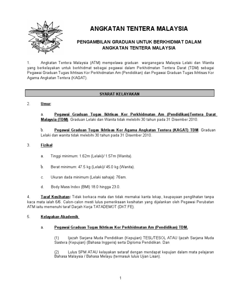 Pengambilan Graduan Untuk Berkhidmat Dalam Angkatan Tentera Malaysia Pdf