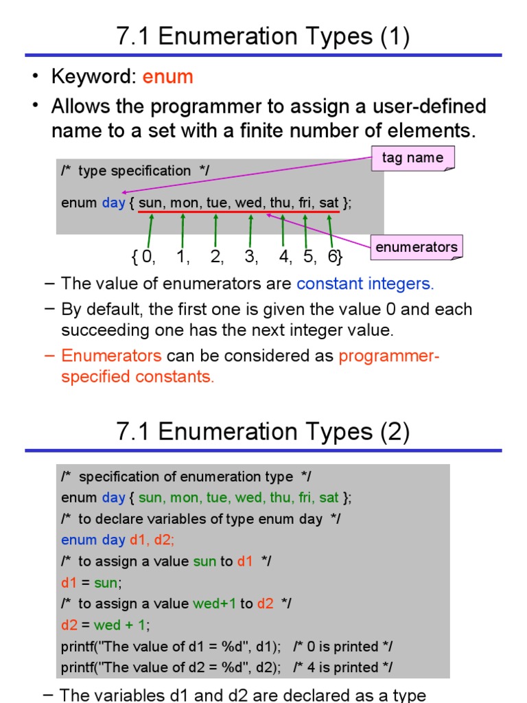 7.1 Enumeration Types | PDF | Computer Programming | Theoretical ...