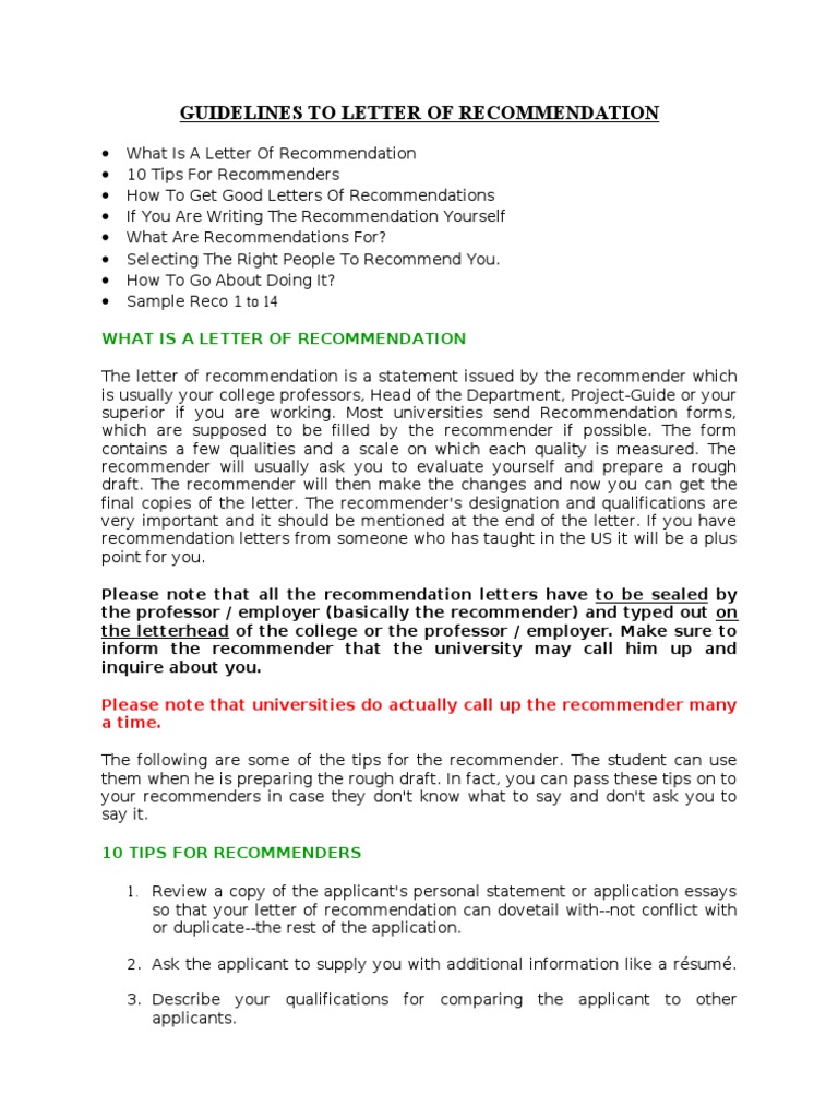 Guidelines for Writing Recommendation Letters | PDF | Graduate School ...