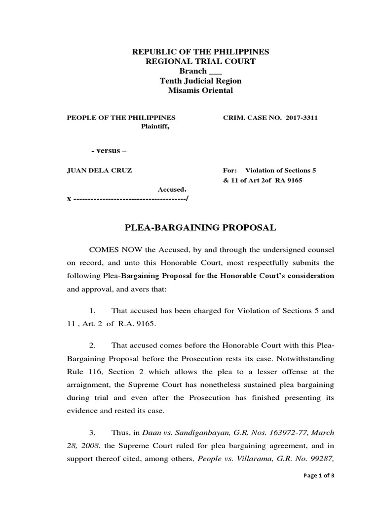 Plea-Bargaining Proposal in Drug Case | PDF | Plea | Plea Bargain