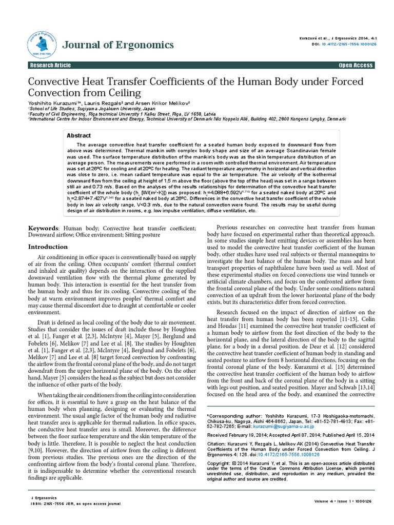 Convective Heat Transfer Coefficients of The Human Body Under Forced ...