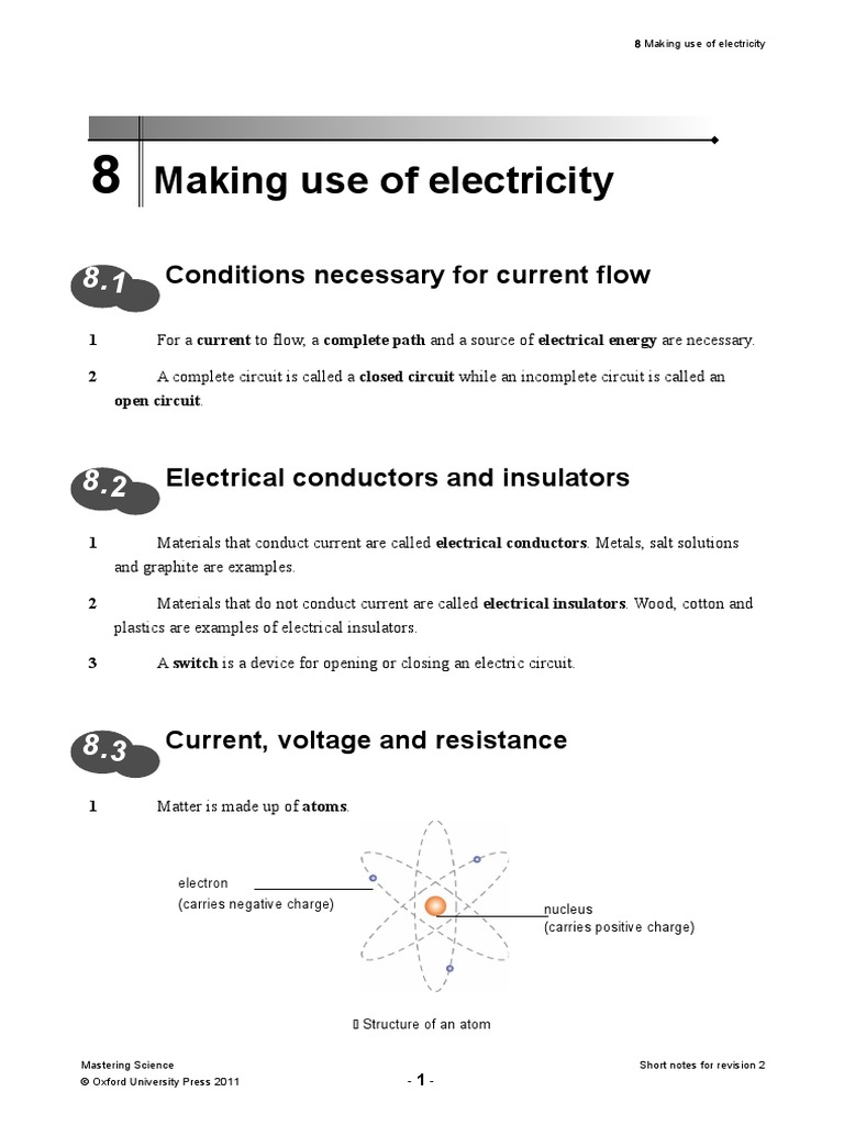 Making Use of Electricity: Conditions Necessary For Current Flow | PDF ...